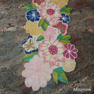 Tahari Home Glass Beaded Centerpiece Spring Floral & Butterfly 13x36''